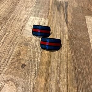 Vintage Earring Pierced Ear Blue Red Retro Color Block Metal Mod 60s Costume